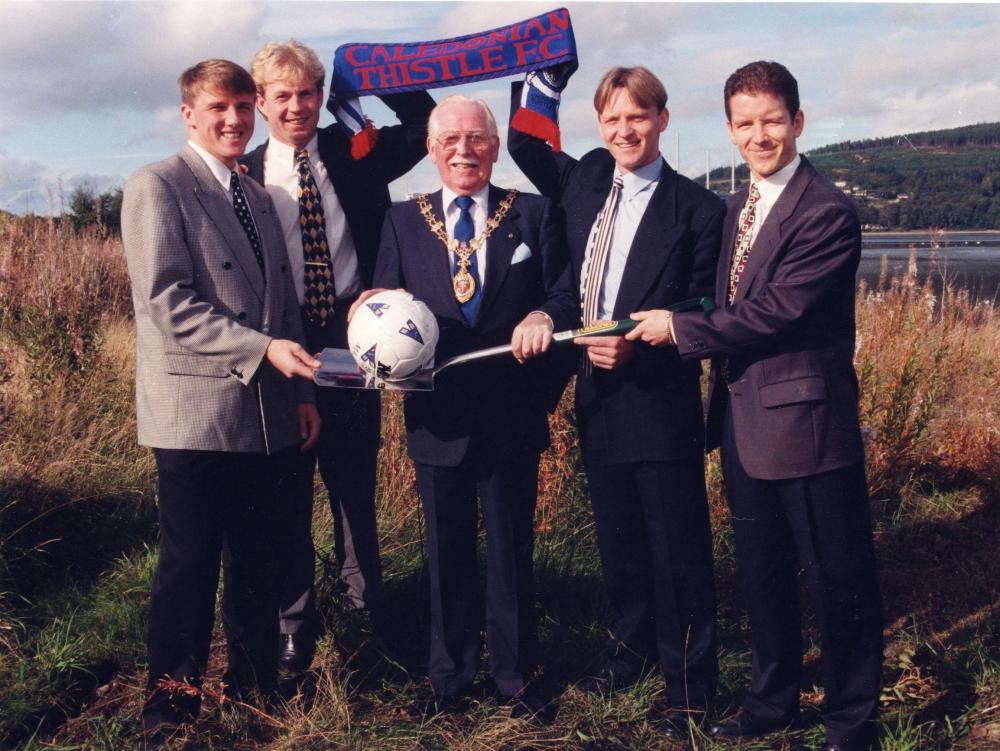 006 1995 10 03 Provost Bill Fraser cuts first turf for Caledonian Stadium.jpg